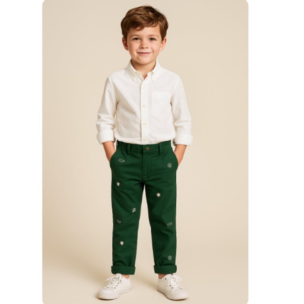 Vineyard Vines Boy's Breaker Christmas Embroider Snowflake Pants Green Size 16